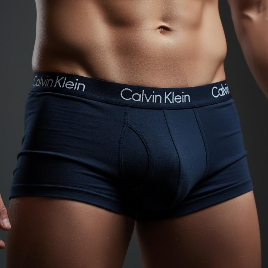 Extreme close-up, ultra-realistic photograph. Focus entirely on the lower torso of a blonde, muscular man (21-26 years old). He is wearing tight-fitting Calvin Klein boxer briefs (black or dark blue preferred). Emphasis on a prominent, undeniable bulge clearly visible through the fabric. The fabric should be stretched taut, showcasing the contours. Dim, moody lighting with a single source highlighting the bulge and waistband.  Use a shallow depth of field to subtly blur the surrounding skin, drawing all attention to the boxers and the defined shape within. The angle is slightly from below, enhancing the perspective.  High resolution, 8k, photorealistic detail. Wet look – subtle sheen on the fabric suggesting a slight sweat.  Focus on realistic fabric texture and anatomy. No visible waist or chest; the image should crop tightly around the pelvic area.  No hands or other body parts in frame.  The expression is implied – a sense of contained energy.  35mm lens, f/1.6, ISO 600.
