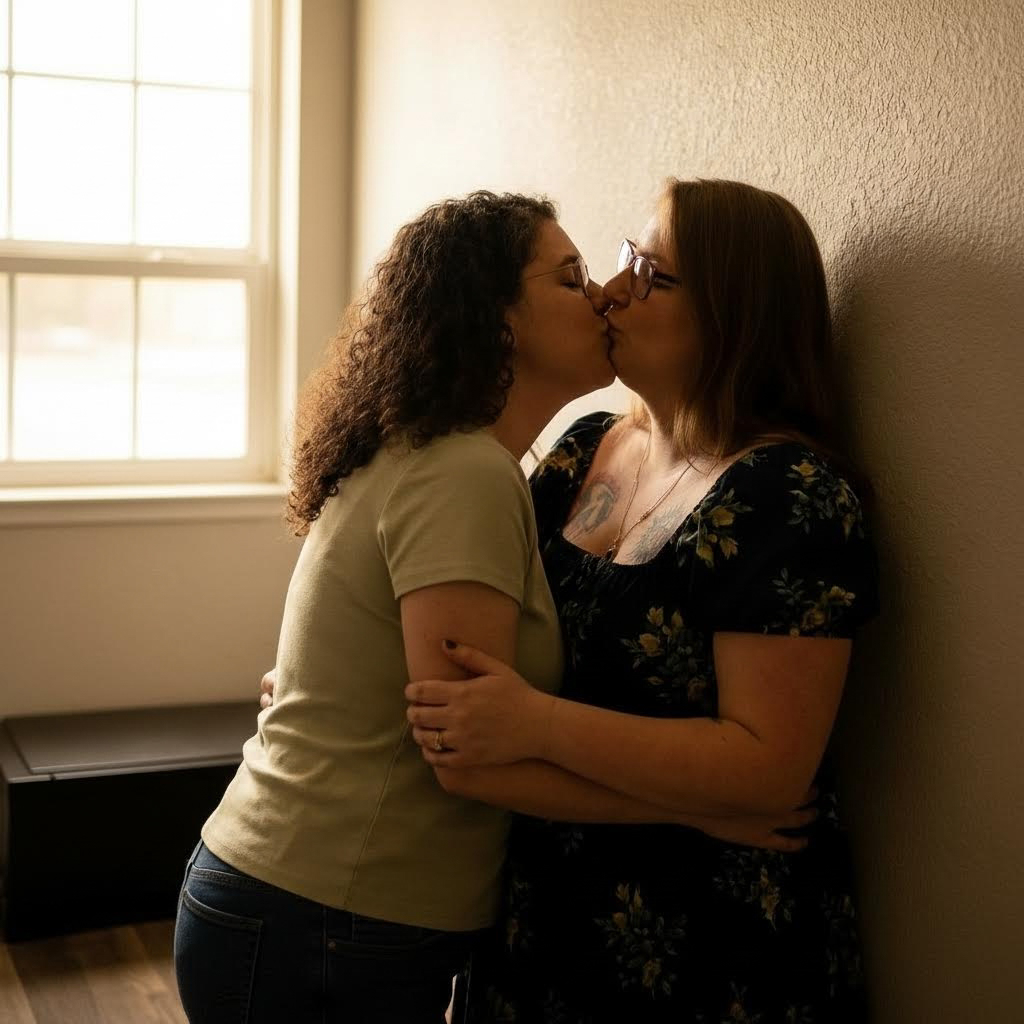 Pan out, kissing deeply and passionately