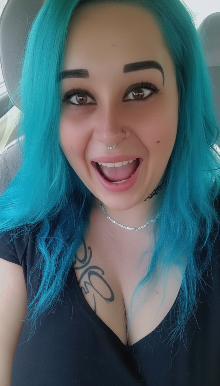 She's winded gasping for breath with an excited face