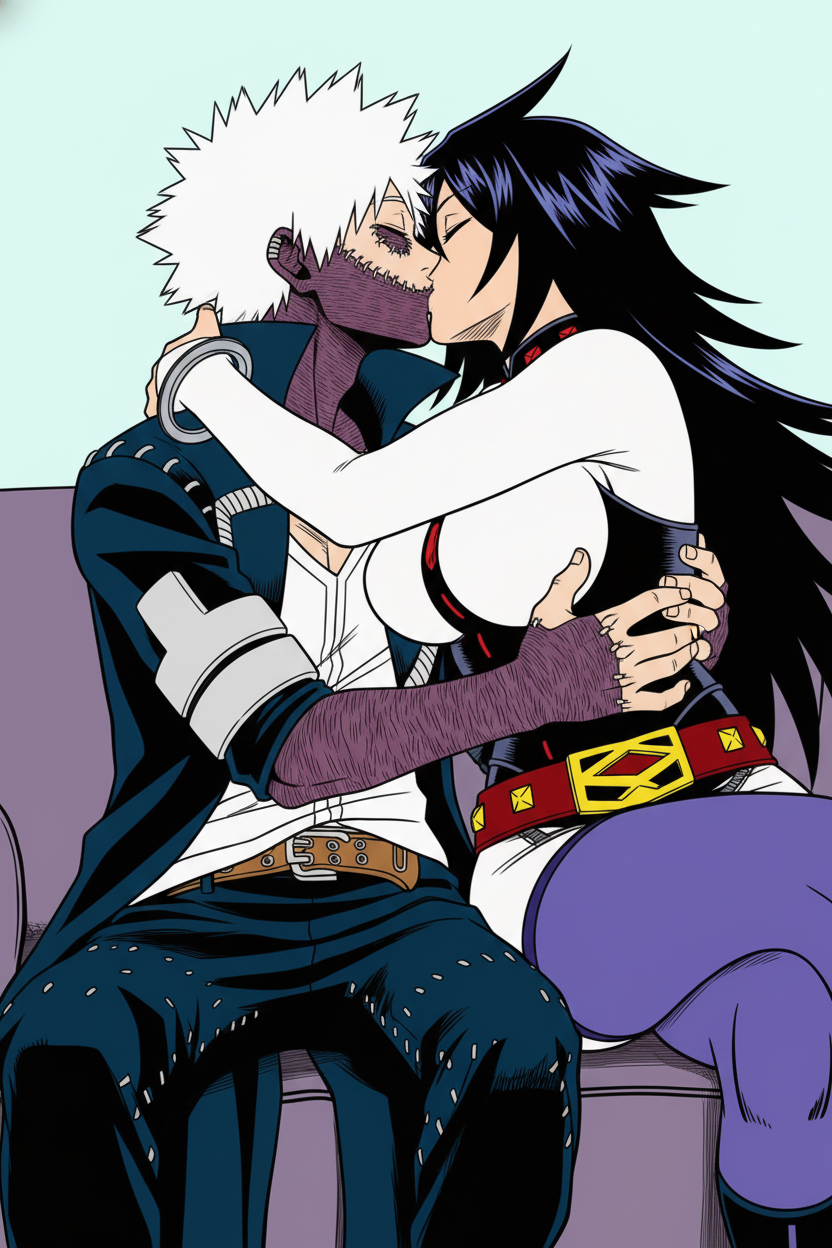 Make them French kiss, Make them extremely passionately deep full french kiss, properly with no tongue showing, both close their eyes, make the hug as well