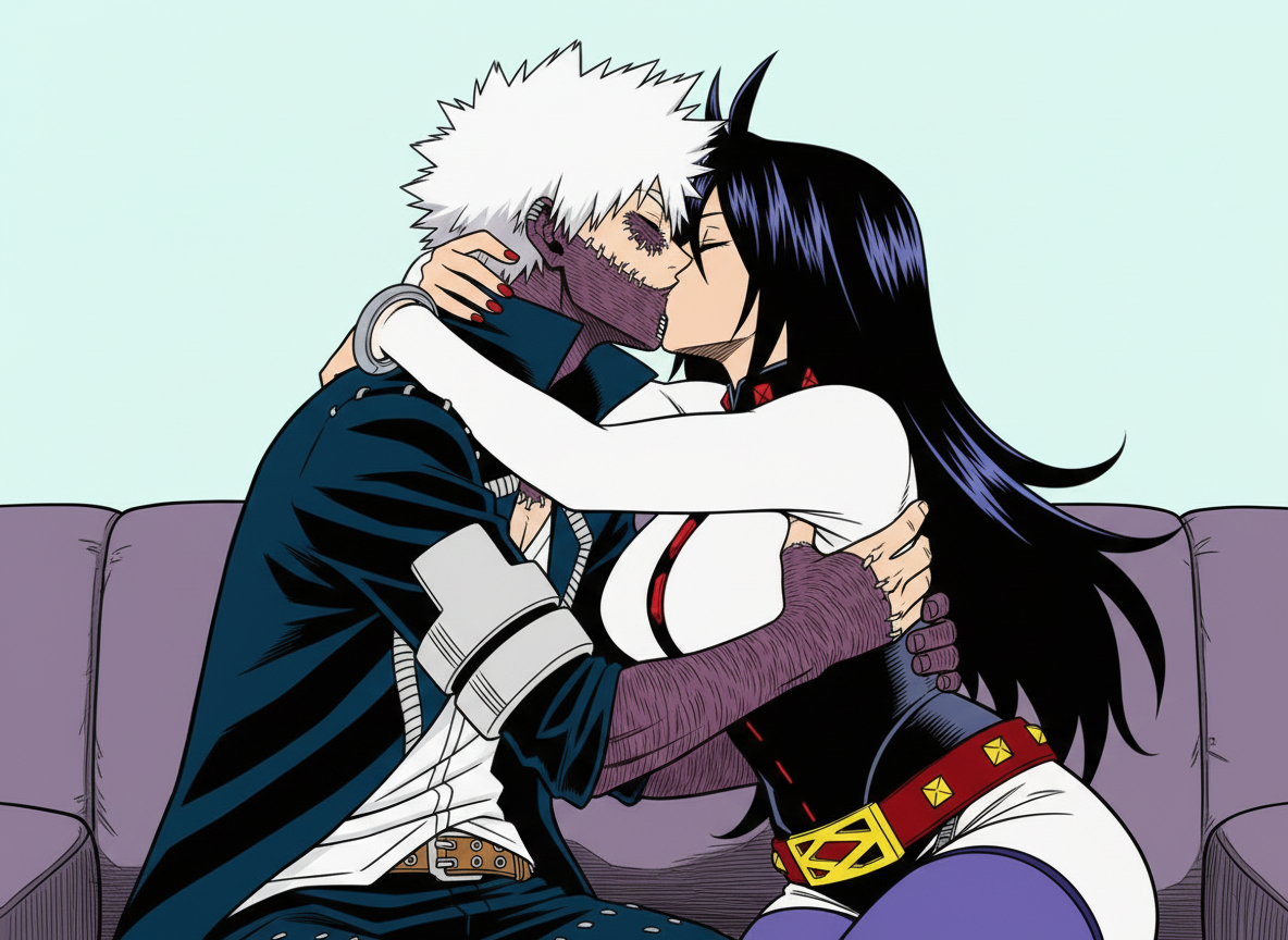 Make them French kiss, Make them extremely passionately deep full french kiss, properly with no tongue showing, both close their eyes, make the hug as well